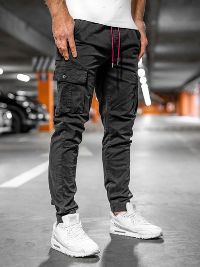 Чорні штани джоггери-карго чоловічі Bolf R8702