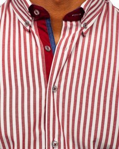 Бордова чоловіча сорочка в смужку з довгим рукавом Bolf 20704