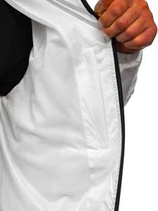 Біла демісезонна чоловіча спортивна куртка з капюшоном Bolf 6172