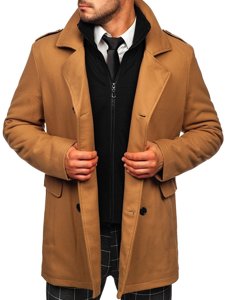 Кемел двобортне чоловіче зимове пальто зі знімним додатковим коміром-стійкою Bolf 8805