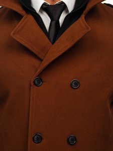 Коричневе двобортне чоловіче зимове пальто зі знімним додатковим коміром-стійкою Bolf 8805