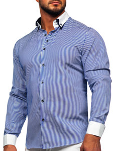 Синя елегантна чоловіча сорочка з довгим рукавом Bolf 0909