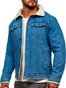 Синя чоловіча джинсова куртка тракер з хутряною підкладкою Bolf 1157