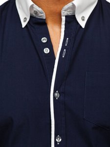 Темно-синя елегантна чоловіча сорочка з довгим рукавом Bolf 6919
