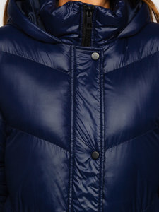 Темно-синя жіноча стьобана зимова куртка з капюшоном Bolf 23065
