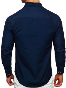 Темно-синя чоловіча сорочка з довгим рукавом Bolf 20719