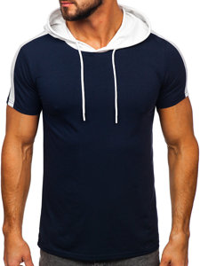 Темно-синя чоловіча футболка з капюшоном без принту Bolf 8T299