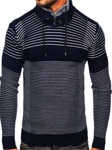 Темно-синій чоловічий светр з коміром-стійкою Bolf 1038