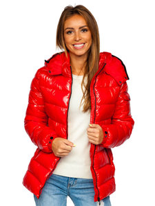 Червона стьобана жіноча зимова куртка з капюшоном Bolf B9583