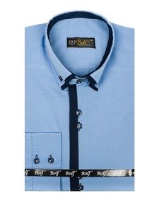 Чоловіча елегантна сорочка з довгим рукавом блакитна Bolf 1721-A