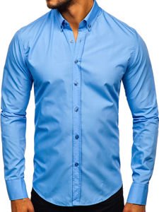 Чоловіча елегантна сорочка з довгим рукавом блакитна Bolf 5821
