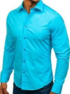Чоловіча елегантна сорочка з довгим рукавом світло-синя Bolf 1703