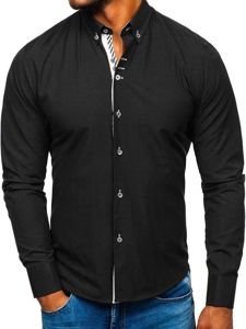 Чоловіча елегантна сорочка з довгим рукавом чорна Bolf 5796-1