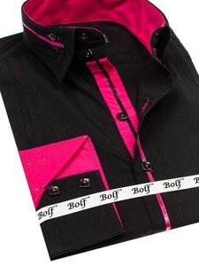 Чоловіча елегантна сорочка з довгим рукавом чорно-рожева Bolf 2964