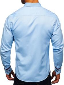 Чоловіча сорочка елегантна з довгим рукавом блакитна Bolf 5801-а