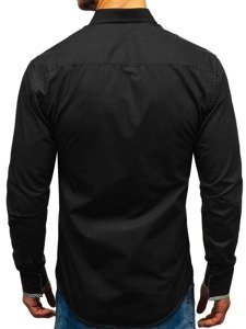 Чорна чоловіча елегантна сорочка з довгим рукавом Bolf 2701-1