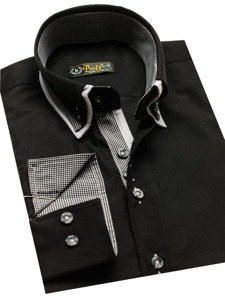 Чорна чоловіча елегантна сорочка з довгим рукавом Bolf 3704-1