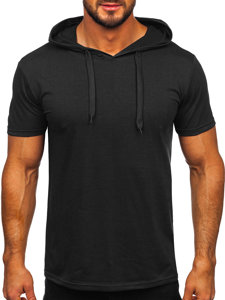 Чорна чоловіча футболка з капюшоном без принту Bolf 8T89
