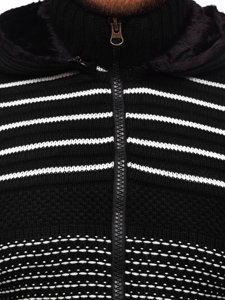 Чорний чоловічий светр-куртка грубої в'язки з капюшоном Bolf 2031